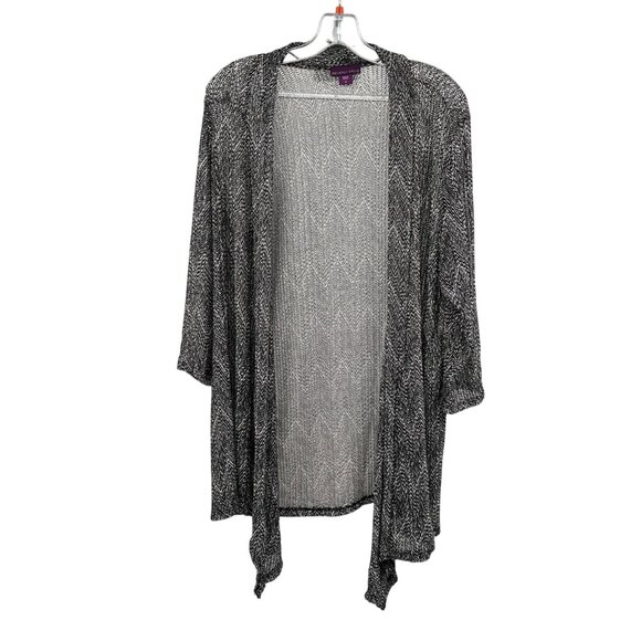 Beverly Drive Sweaters - Beverly Drive Womens Sheer Cardigan Open Front 3/4 Sleeve Black/White Size 2X